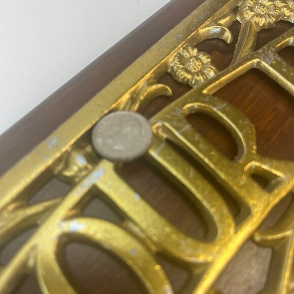 Bless Our Home Brass and Wood Wall Hanging Vintage MCM Ready To Hang - Picture 7 of 8